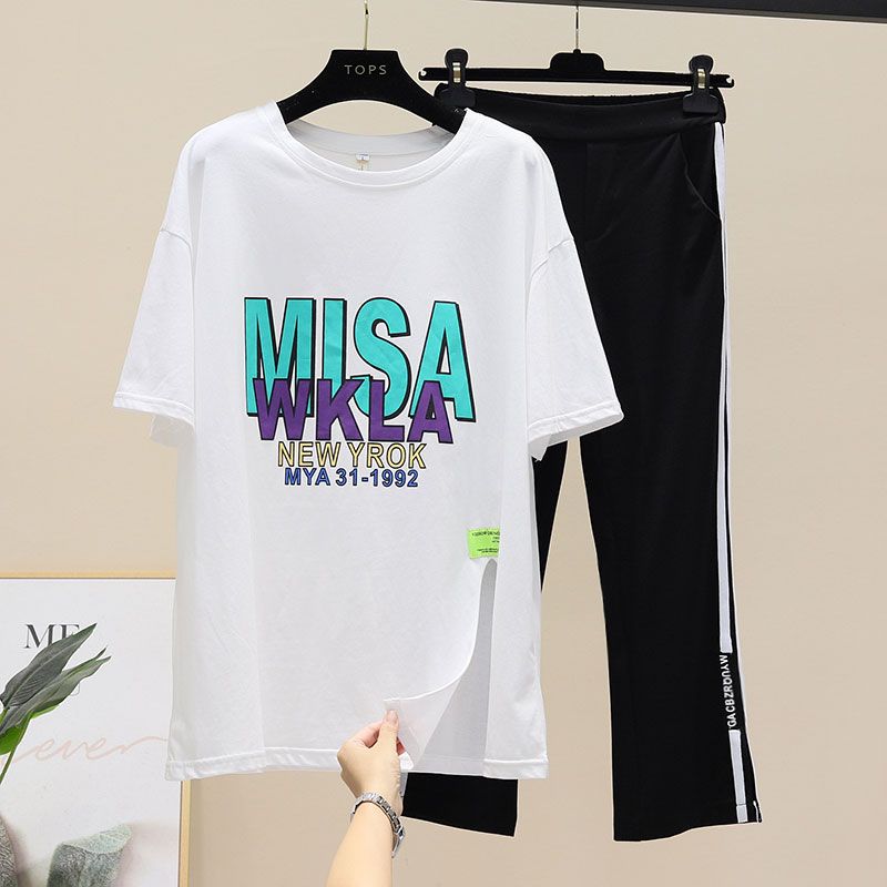 【純棉】時尚套裝女2023年夏季新款韓版寬鬆大碼顯瘦圓領兩件套