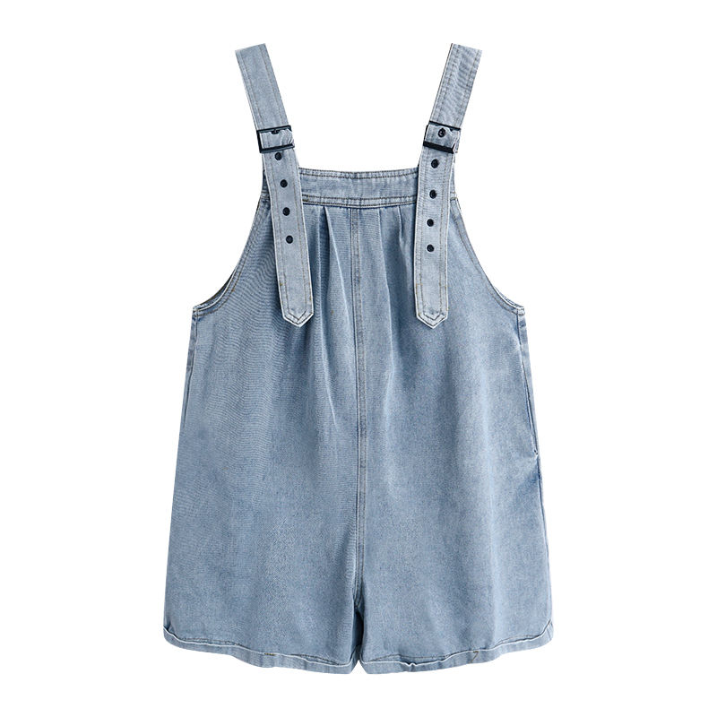 Age reducing denim suspender shorts women spring and summer 2021 new large fat sister mm loose thin wide leg straight pants