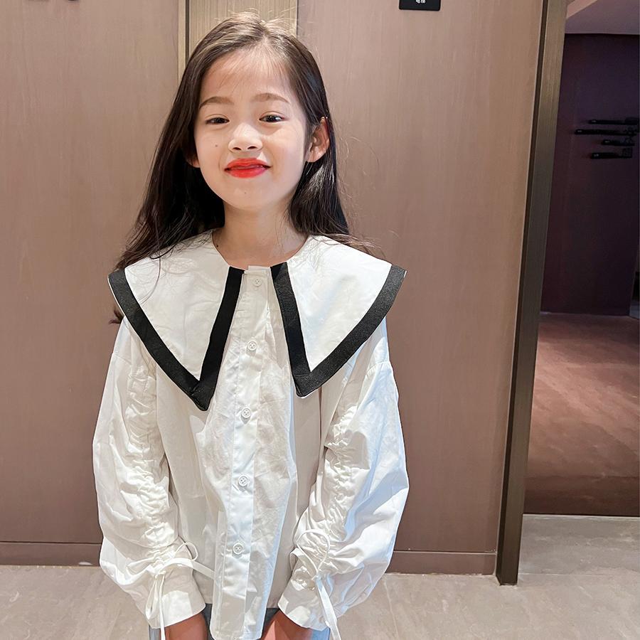 Girls' long-sleeved shirt  spring new Korean version of children's clothing big children's doll collar little girl's shirt suit