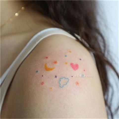 韩国小清新彩色卡通星空月亮爱心星星纹身贴防水女持久可爱小图案