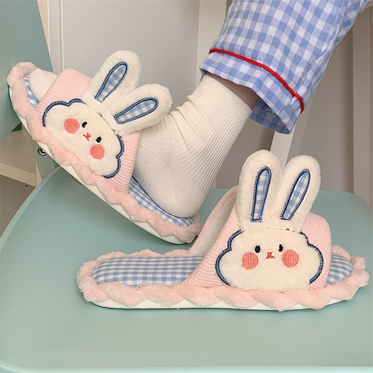 Thin strip female spring and summer girl heart home non-slip mute cute rabbit linen sandals four seasons cotton and linen slippers