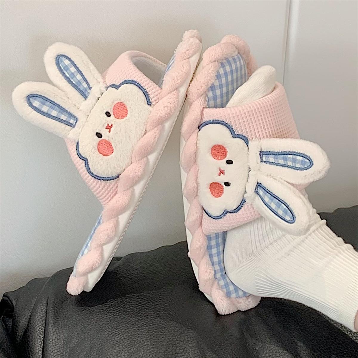Thin strip female spring and summer girl heart home non-slip mute cute rabbit linen sandals four seasons cotton and linen slippers