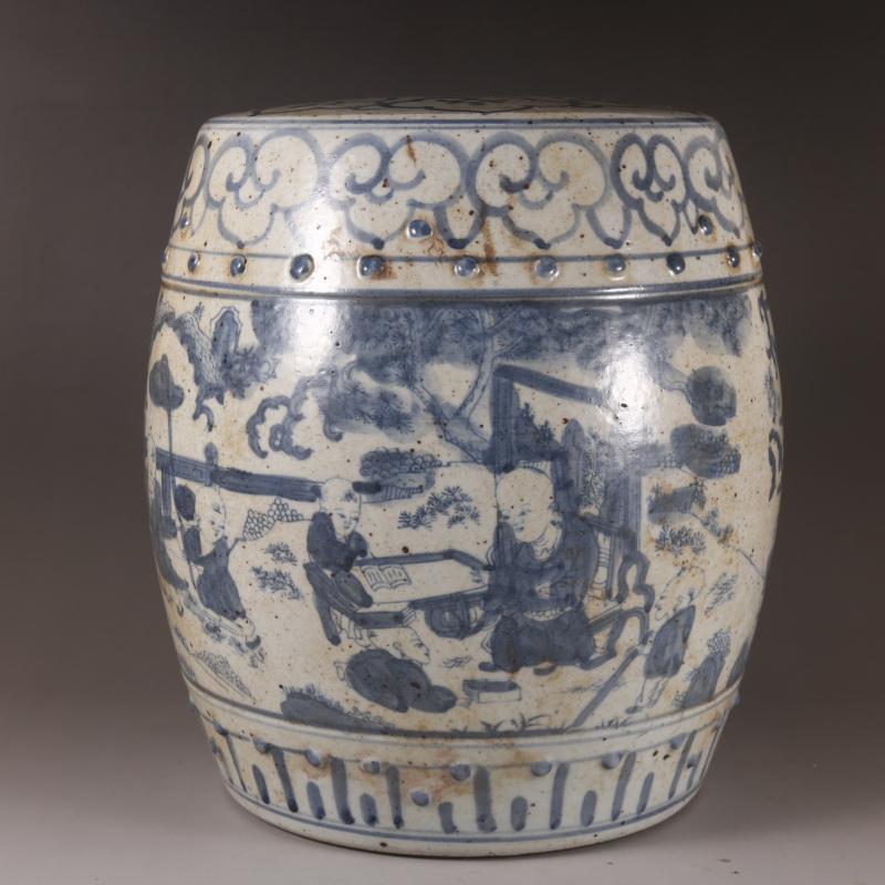 清代明青花手绘婴戏童子瓷墩绣墩鼓凳瓷凳子古玩古董老货庭院摆件