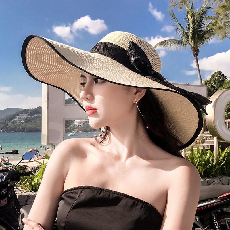 帽子女沙滩帽大帽檐遮阳帽度假旅游草帽海边太阳帽防紫外线防晒帽
