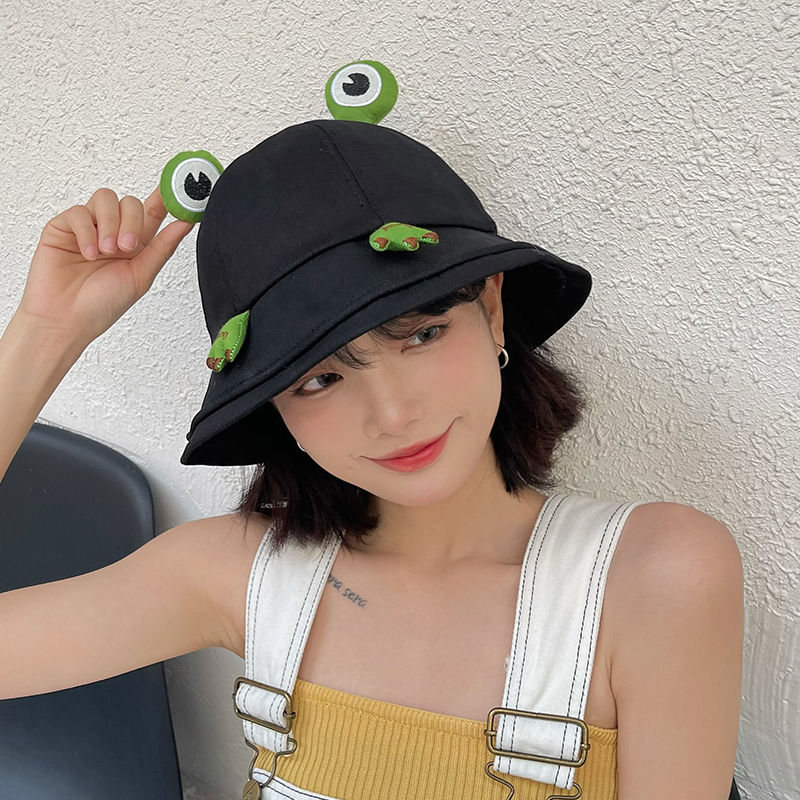 帽子女夏季新款可爱小青蛙渔夫帽出街小众时尚百搭遮阳防晒盆帽