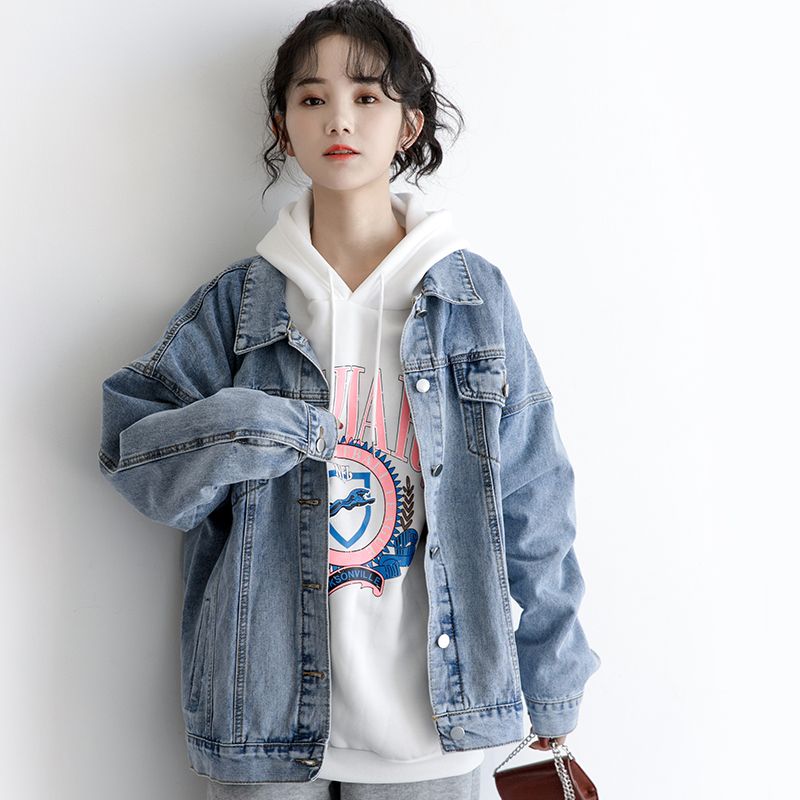 2022 spring new denim jacket women's loose Korean version simple all-match student top casual denim jacket trend