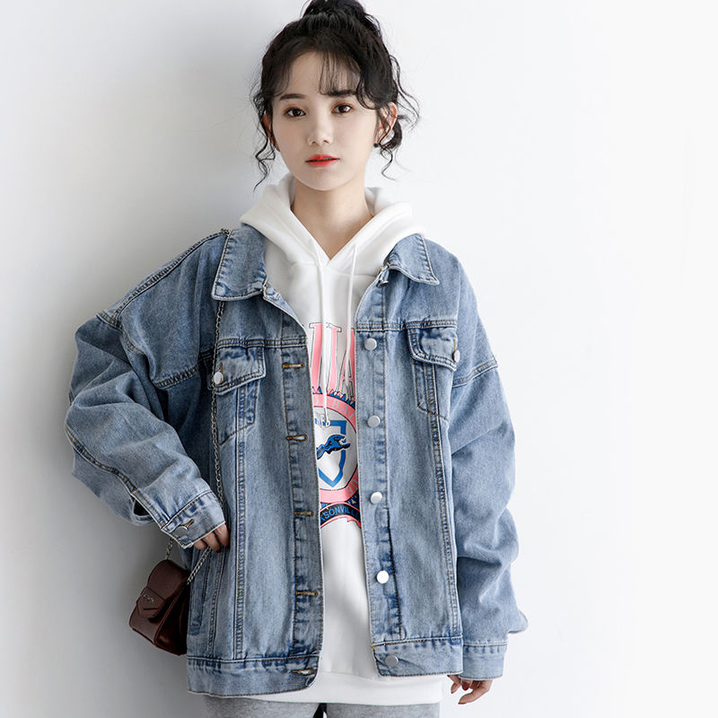 2022 spring new denim jacket women's loose Korean version simple all-match student top casual denim jacket trend