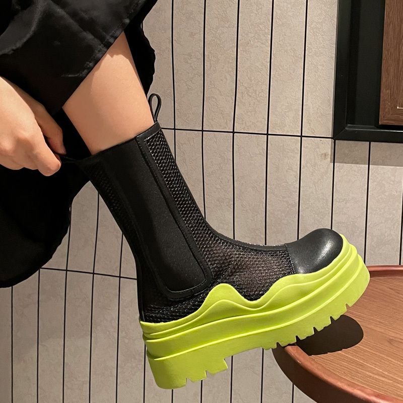 Soft leather mesh Martin boots summer thin women's Chelsea short boots thick soled sandals hollow mesh shoes chimney mesh boots