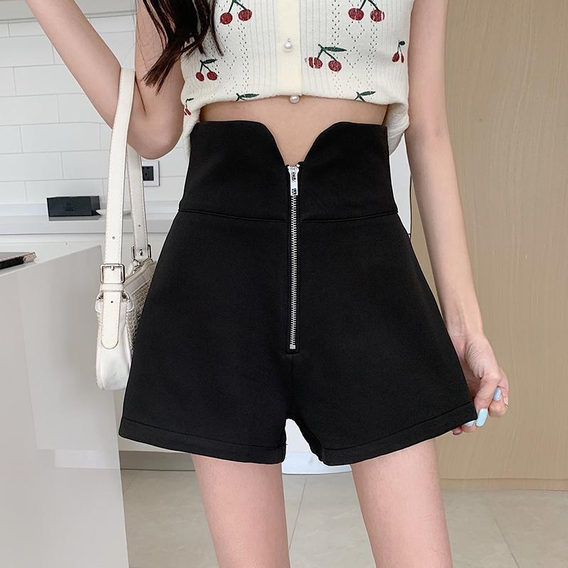 Large size fat mm zipper suit shorts women's spring and summer  new Korean version of high waist slimming a-line casual pants
