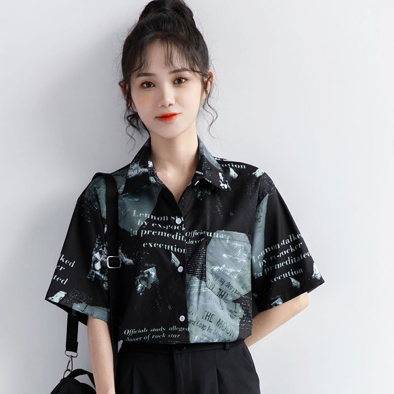 2022夏裝新款復古港風襯衫女夏短袖學生設計感襯衣BF風上衣ins潮