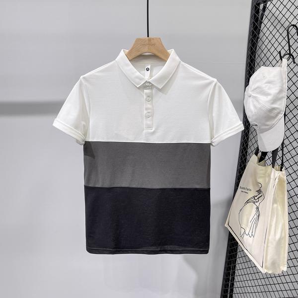 Short-sleeved T-shirt for men, light luxury, British contrasting color, trendy summer Paul shirt, spliced ​​polo shirt, men's T-shirt