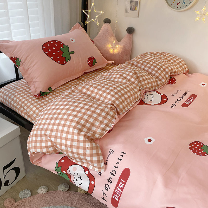 Cute washed cotton four-piece set children's boy bedding cartoon bed single quilt cover new three-piece set four seasons