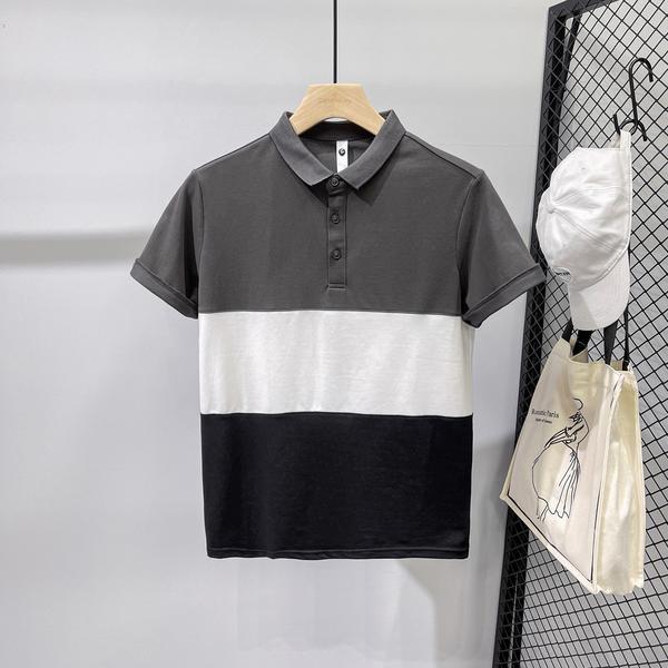 Short-sleeved T-shirt for men, light luxury, British contrasting color, trendy summer Paul shirt, spliced ​​polo shirt, men's T-shirt