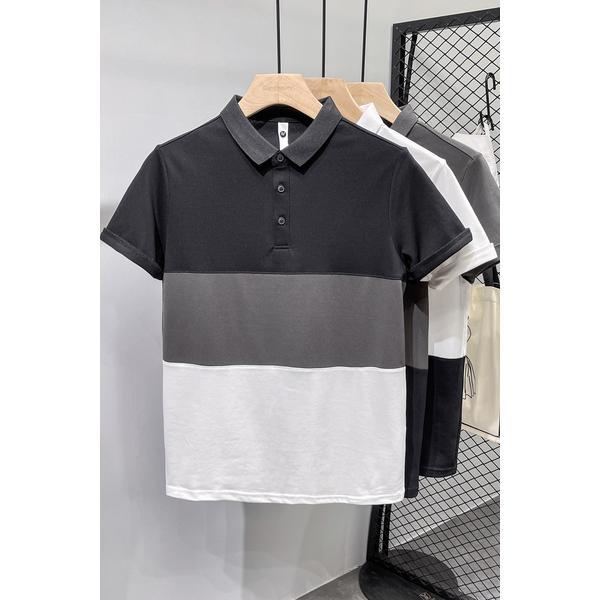 Short-sleeved T-shirt for men, light luxury, British contrasting color, trendy summer Paul shirt, spliced ​​polo shirt, men's T-shirt