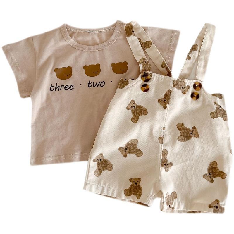 Children's summer overalls suit 2022 new male and female baby short-sleeved T-shirt shorts newborn baby two-piece set
