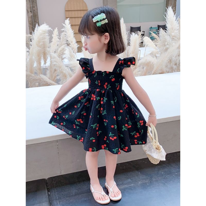 女童連衣裙2023新款洋氣夏季寶寶裙子夏裝吊帶碎花兒童女孩公主裙