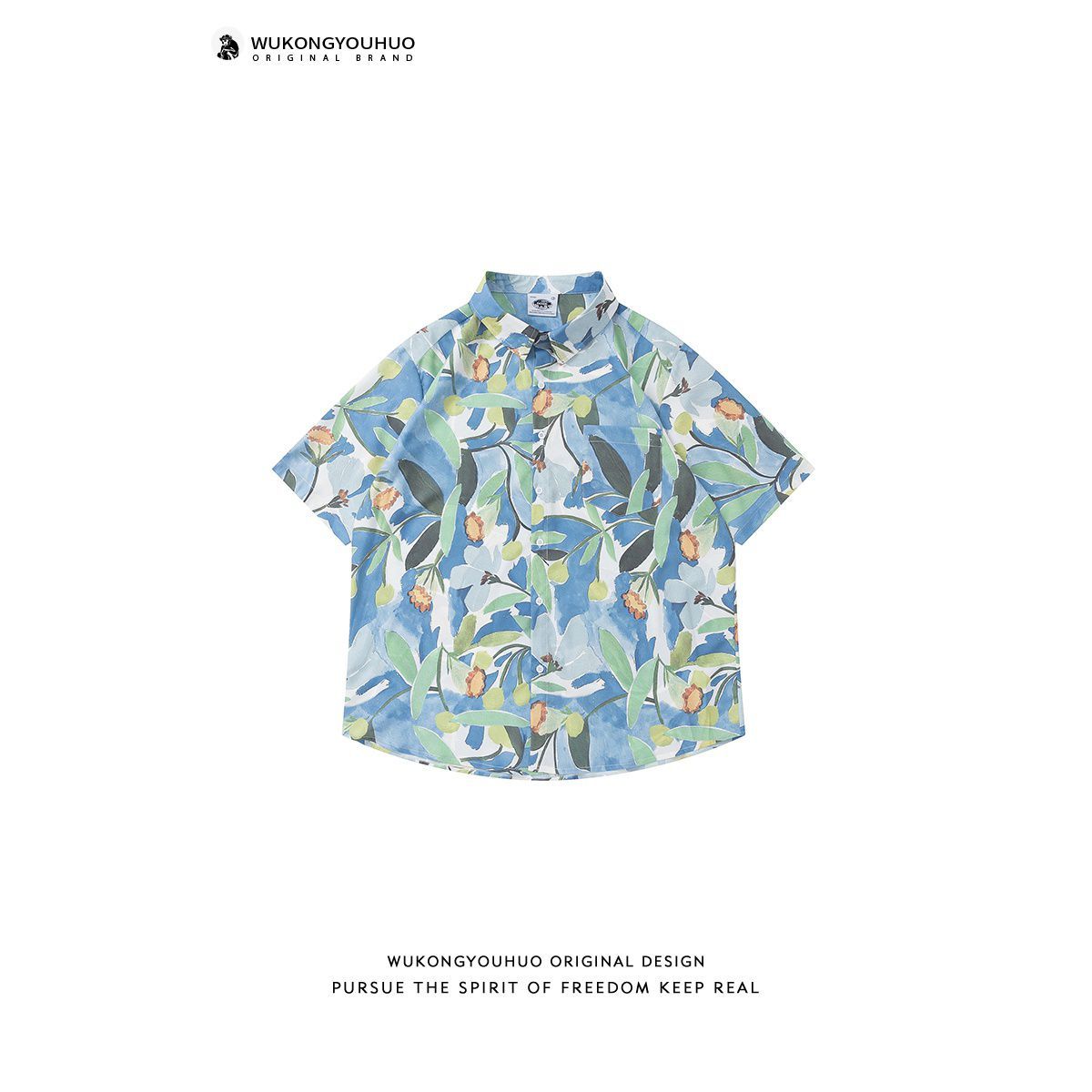 Wukong is in stock Japanese retro floral print short-sleeved shirt men's tide brand street oversize casual floral shirt