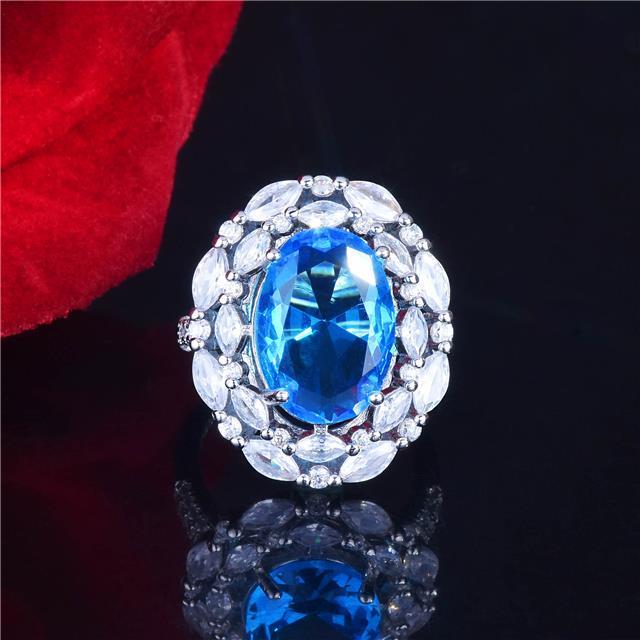 Luxury Swiss Blue Topaz Ring With High-carbon Diamonds For Women_voghion.com
