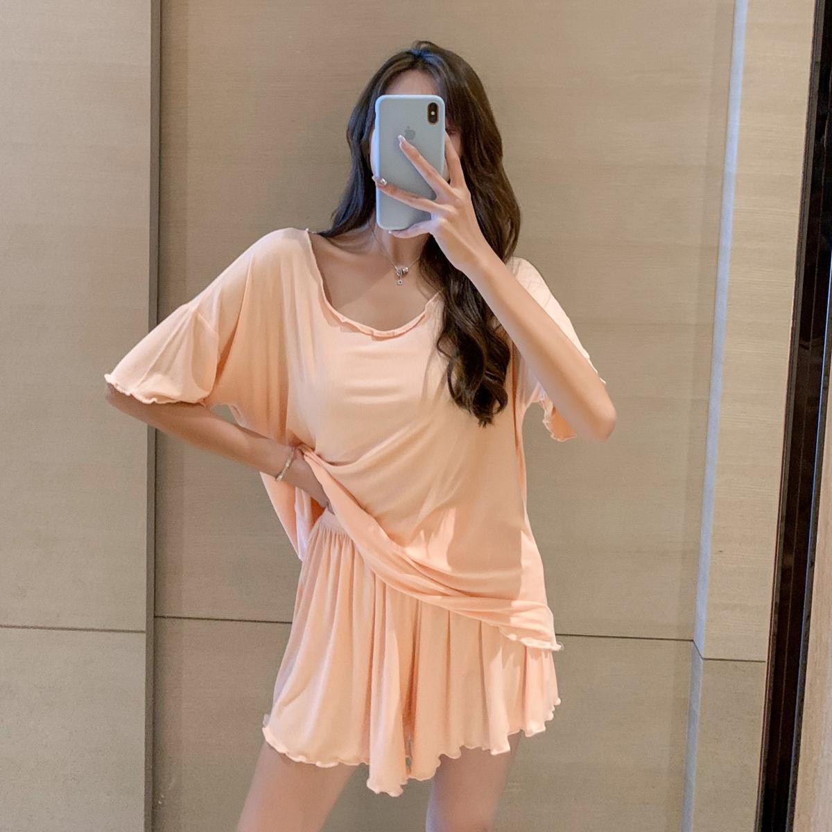 Korean version of ins pajamas women's summer short-sleeved shorts thin section solid color modal net red home service two-piece suit
