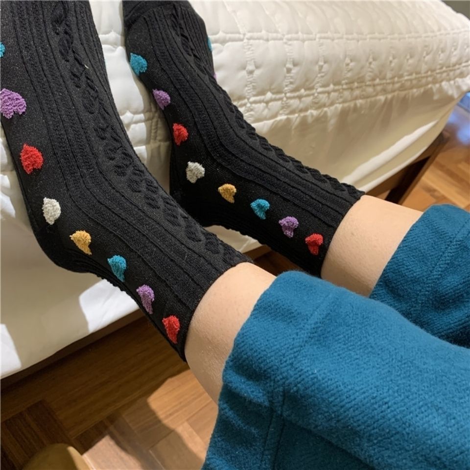韩国女袜东大门春季新款袜子甜美学生立体植绒彩色爱心中筒袜