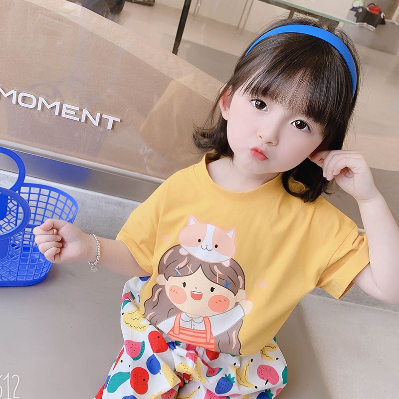 Girls short-sleeved T-shirt summer  new baby girl net red foreign style children's Korean version top children's summer dress t tide