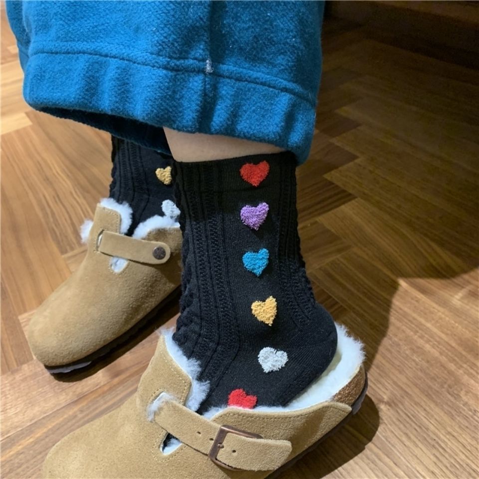 韩国女袜东大门春季新款袜子甜美学生立体植绒彩色爱心中筒袜