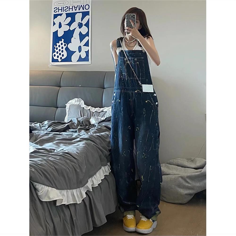 Jeans women's summer new loose retro high-waisted overalls straight trousers slim design wide-leg pants trendy