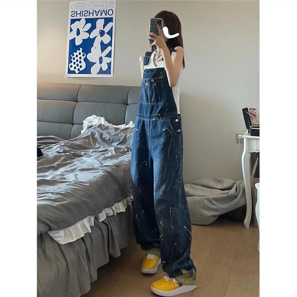 Jeans women's summer new loose retro high-waisted overalls straight trousers slim design wide-leg pants trendy