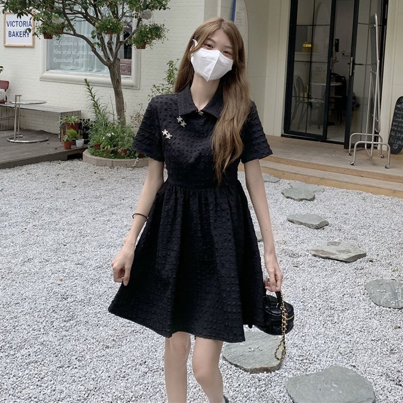 Cheongsam dress women's spring and summer 2022 new high-end retro polo collar waist slimming short-sleeved A-line skirt