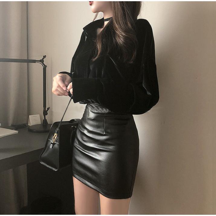 【翰代维】小皮裙新款黑色包臀高腰半身裙紧身短裙女性感包裙