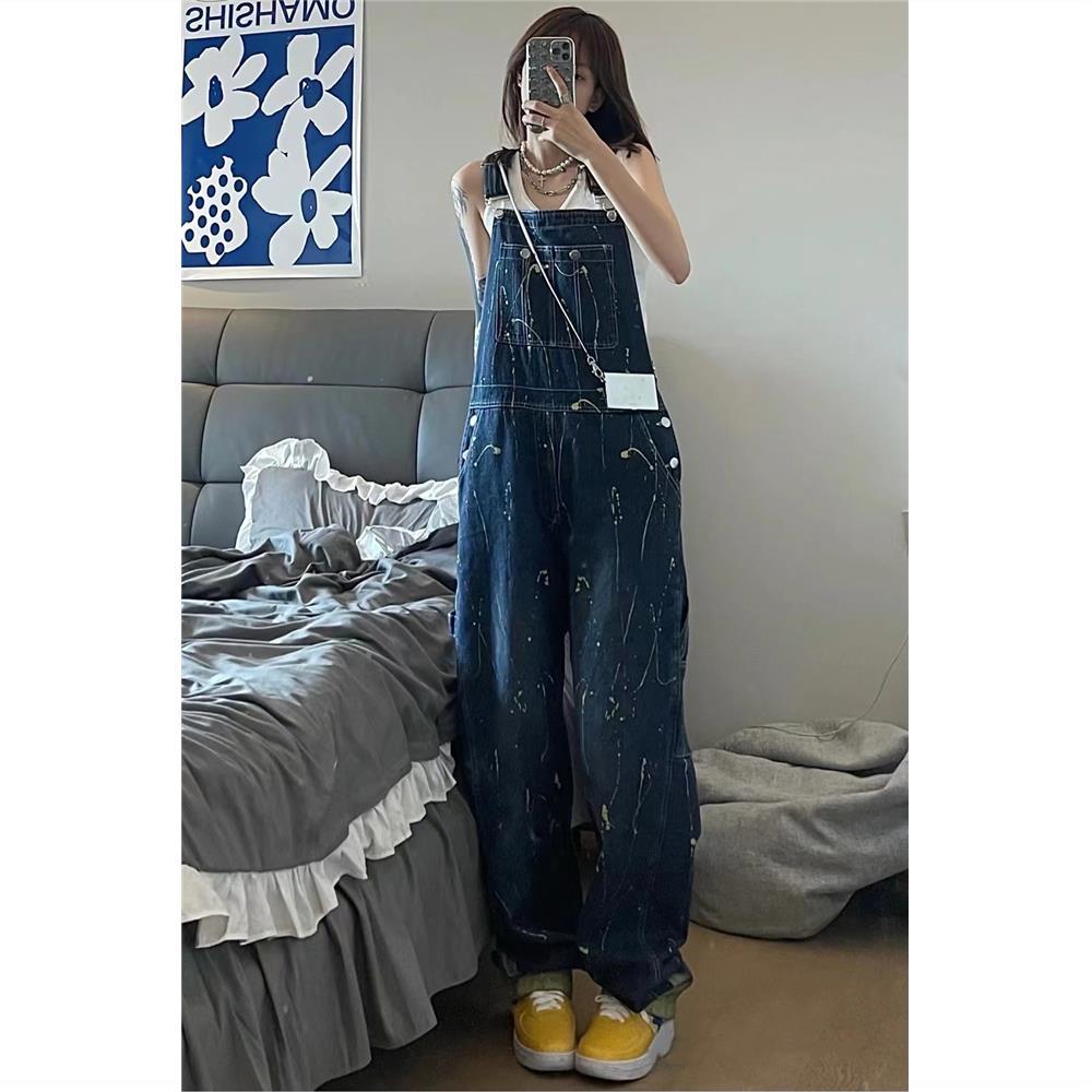 Jeans women's summer new loose retro high-waisted overalls straight trousers slim design wide-leg pants trendy