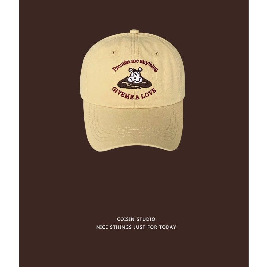 Korean ins brown embroidered bear peaked hat women's spring and summer casual all-match curved brim baseball cap street photography trendy people