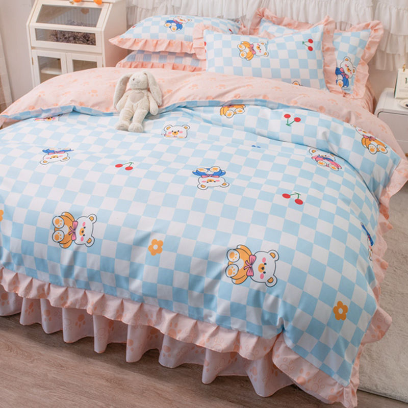 Princess style bedding four piece set spring and summer bed sheet quilt cover bed skirt student dormitory single bed three piece set