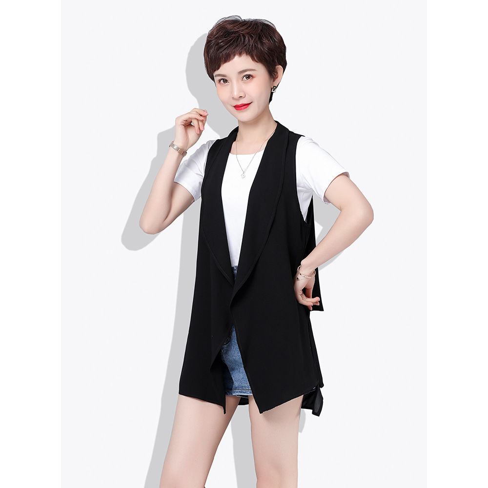 Waistcoat women's  summer new loose medium length irregular sleeveless Chiffon patchwork thin cardigan with vest