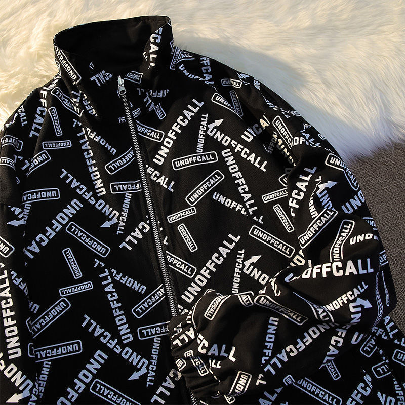 2022 spring and autumn new coat women's reversible jacket trendy brand letters stand collar Korean couple students casual tops