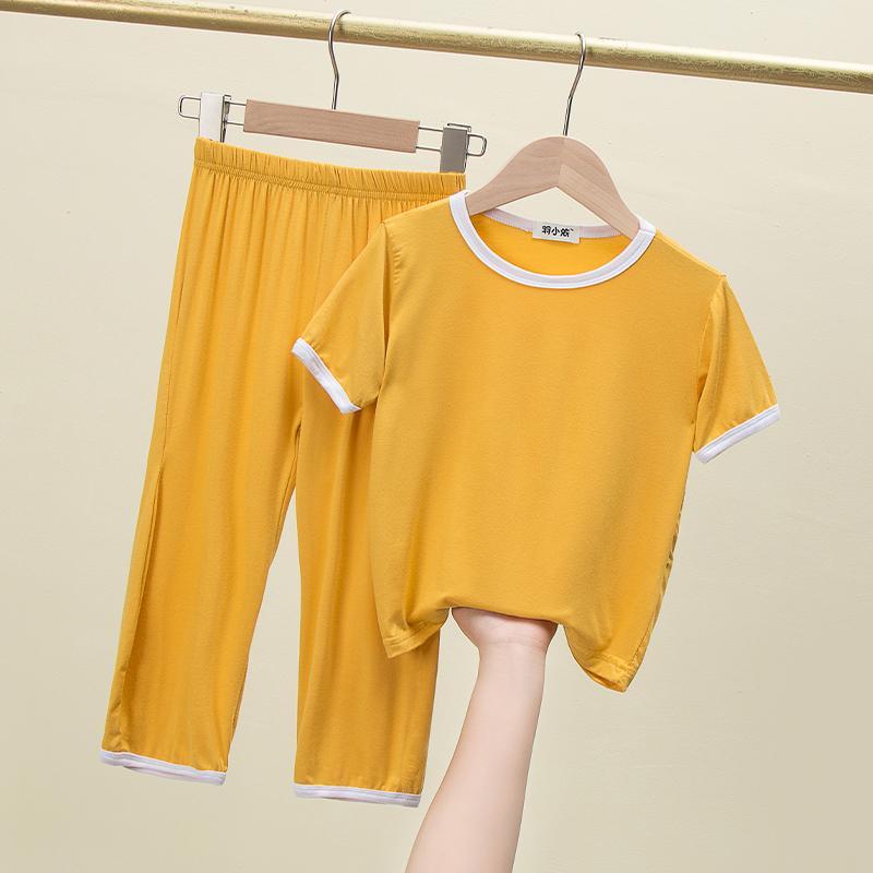 Children's modal pajamas summer boys and girls casual home clothes middle and big children baby loose short-sleeved trousers suit