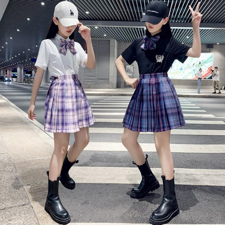 jk制服裙正版女童兒童夏季套裝全套百褶裙小學生裙子學院風jk格裙