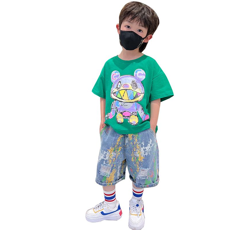 Boys' summer short sleeve suit foreign style boys' net red fried Street  summer new children's handsome baby clothes