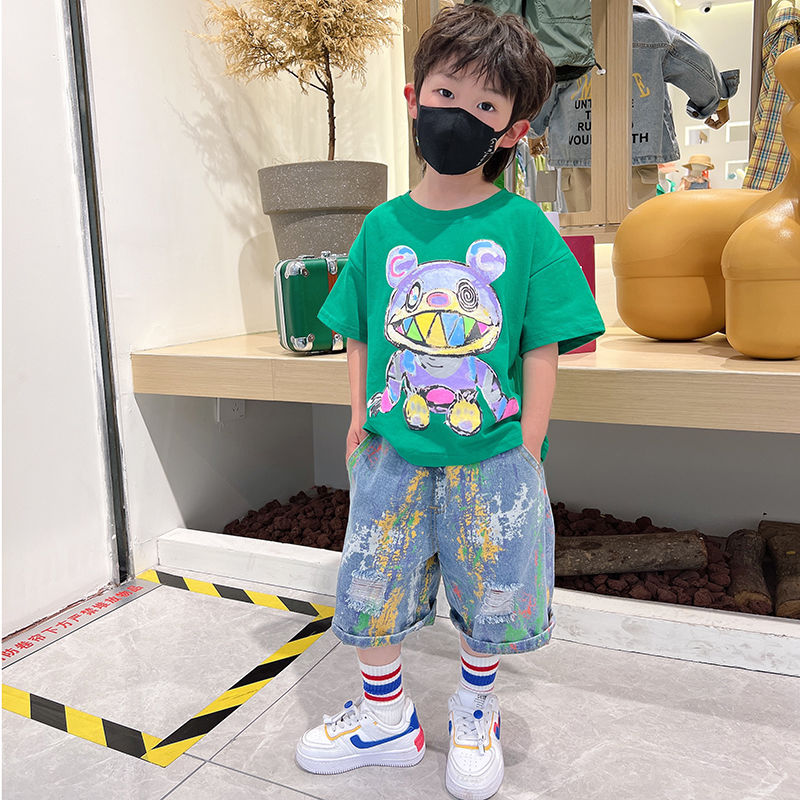 Boys' summer short sleeve suit foreign style boys' net red fried Street  summer new children's handsome baby clothes