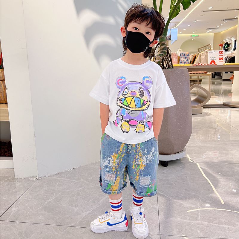 Boys' summer short sleeve suit foreign style boys' net red fried Street  summer new children's handsome baby clothes