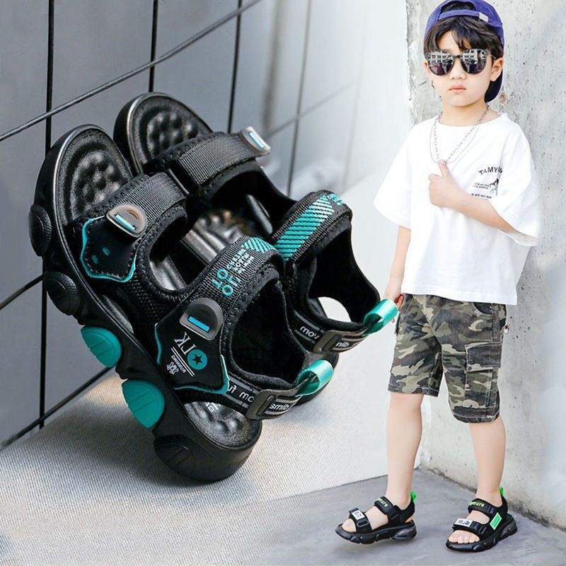 男童涼鞋2023新款夏季中大童兒童鞋子軟底防滑潮軟皮小男孩沙灘鞋