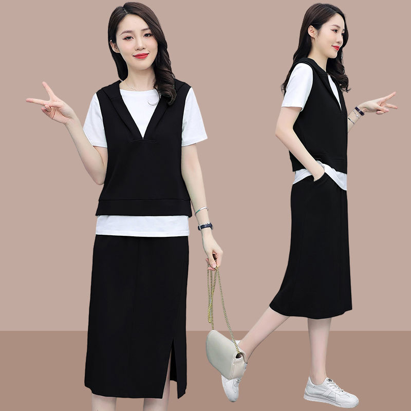 時尚套裝女氣質復古2023年夏季新款大碼女裝洋氣簡約百搭兩件套潮