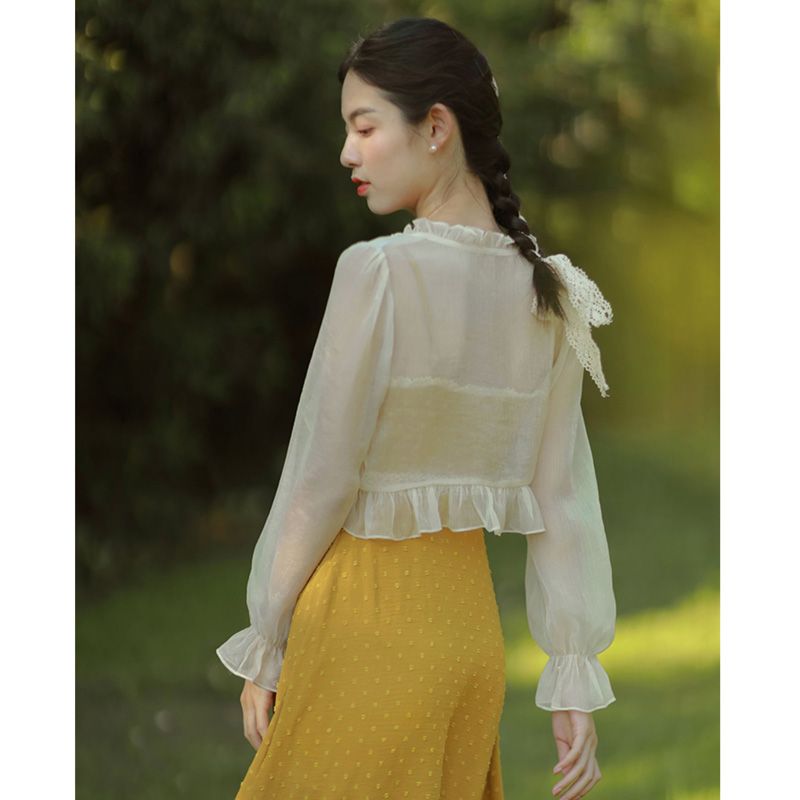 Super Xianqi Chiffon Sunscreen Cardigan Women's Summer Thin Coat Short Style with Strap Skirt Overlay with Small Shawl Air Conditioner Cover