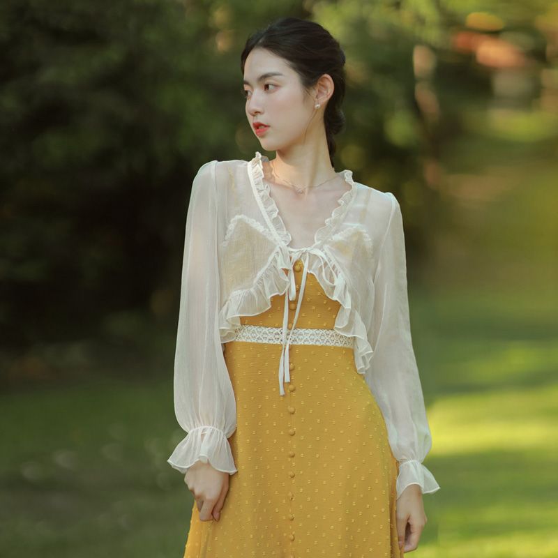 Super Xianqi Chiffon Sunscreen Cardigan Women's Summer Thin Coat Short Style with Strap Skirt Overlay with Small Shawl Air Conditioner Cover