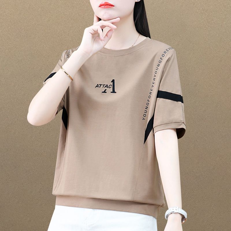 纯棉短袖t恤女2023夏季新款韩版大码宽松显瘦时尚印花体恤上衣潮