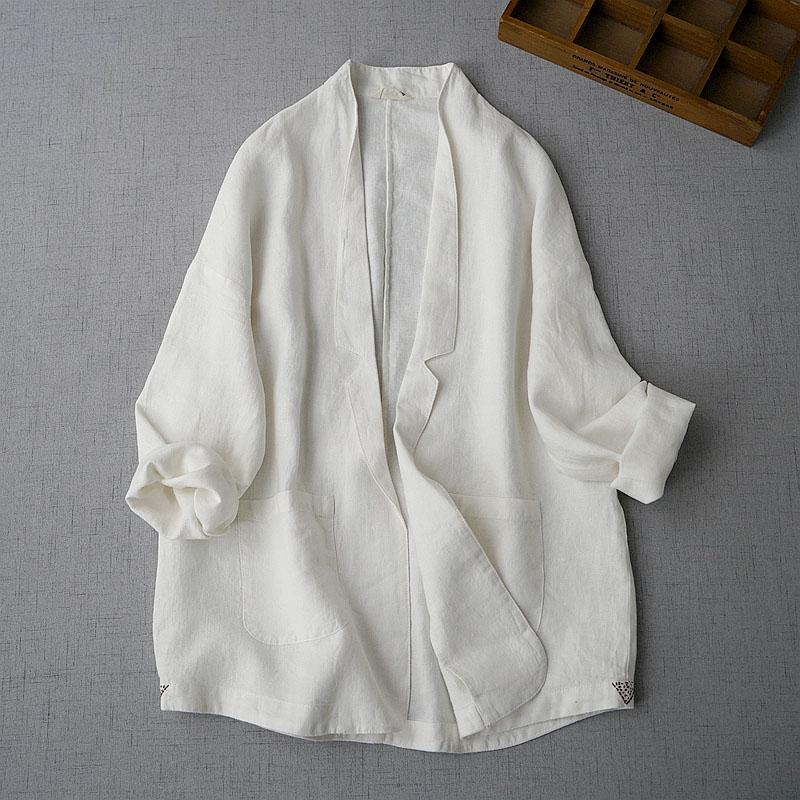 Extra large size women's western style small suit women's jacket high-end pure desire wind cotton and linen outer wear solid color long-sleeved top women