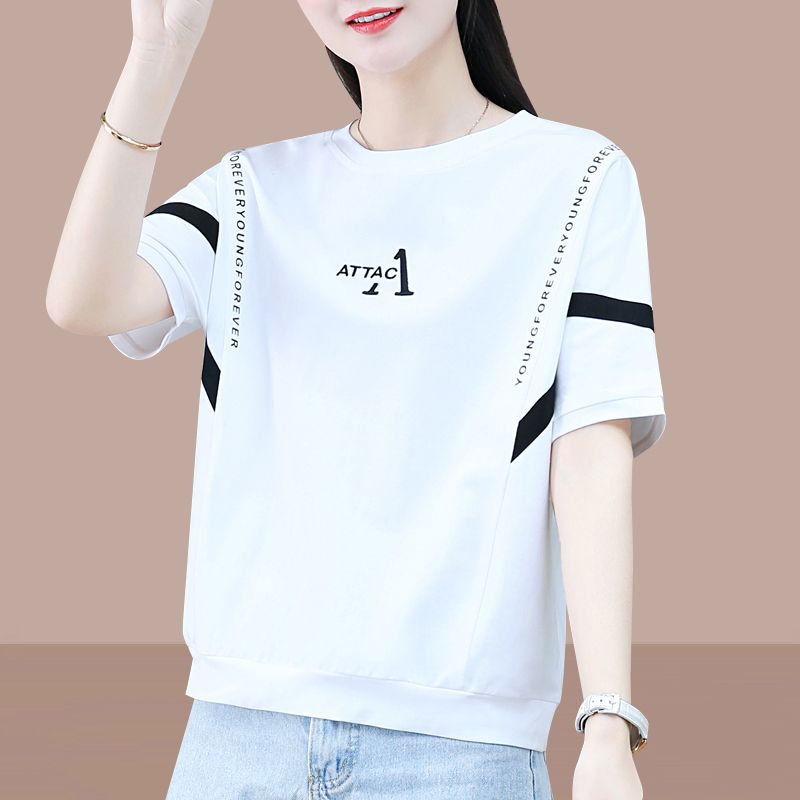 纯棉短袖t恤女2023夏季新款韩版大码宽松显瘦时尚印花体恤上衣潮
