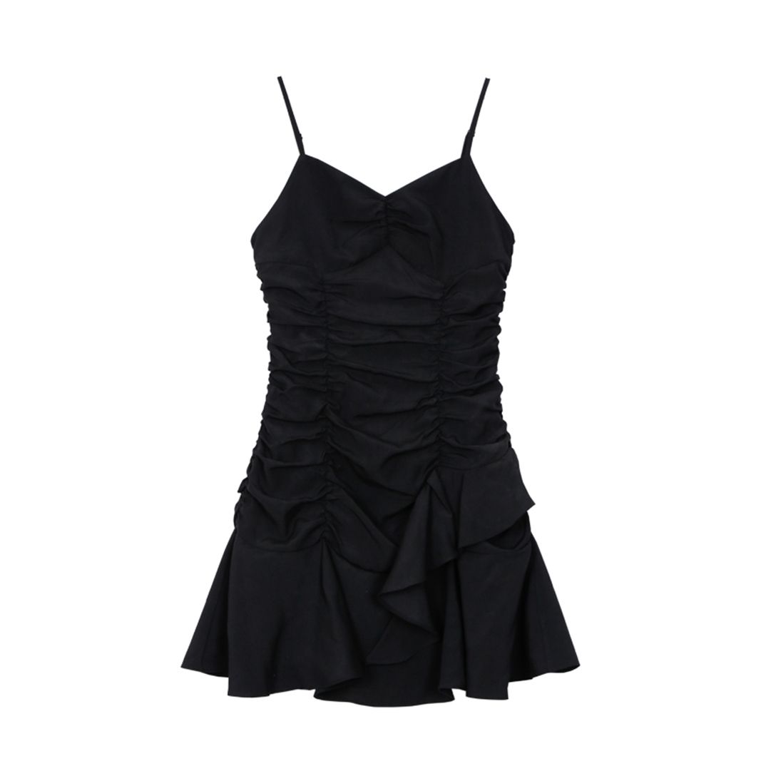 Single/two-piece suit [Black Rose Garden] Design Sense Waist Ruffle Dress + Rose Mesh Base
