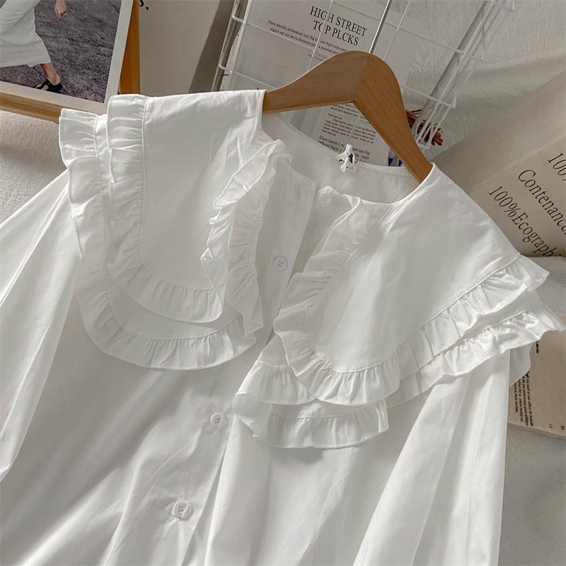 法式别致白色长袖衬衫年春季新款设计感小众甜美娃娃领上衣女