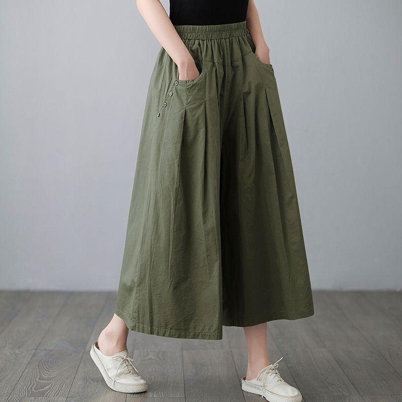 Casual wide-leg pants women's summer loose straight-leg pants high waist all-match slimming overalls large size fat mm cropped pants